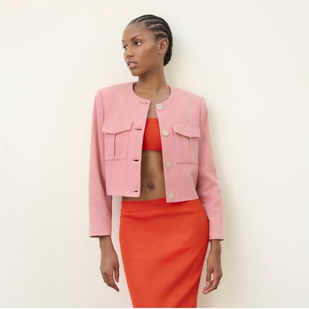 Zara Textured Cropped Jacket Pink Size Small
